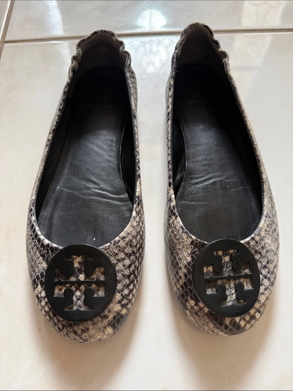 Tory Burch-Mini Travel Ballet Flats Snake-Print with Logo Black Medallion